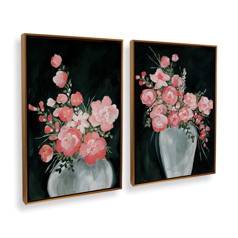 Ensemble de 2 fleurs de corail délicates, H 19 po x l 26 po x P 1,75 po, Cadre flottant or poli