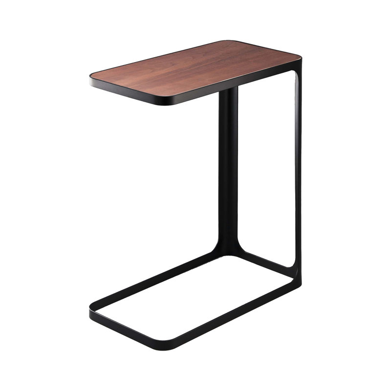 Small Metal And Wood Bedside Compact Side Table - Narrow C Shaped Slim End Table, Black