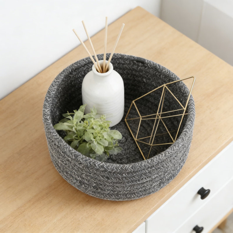 Set Of 3 Woven Cotton Rope Storage Baskets, Natural Mini Organizer Bins For Home Decor, Bathroom, Nursery, And Small Item Organization
