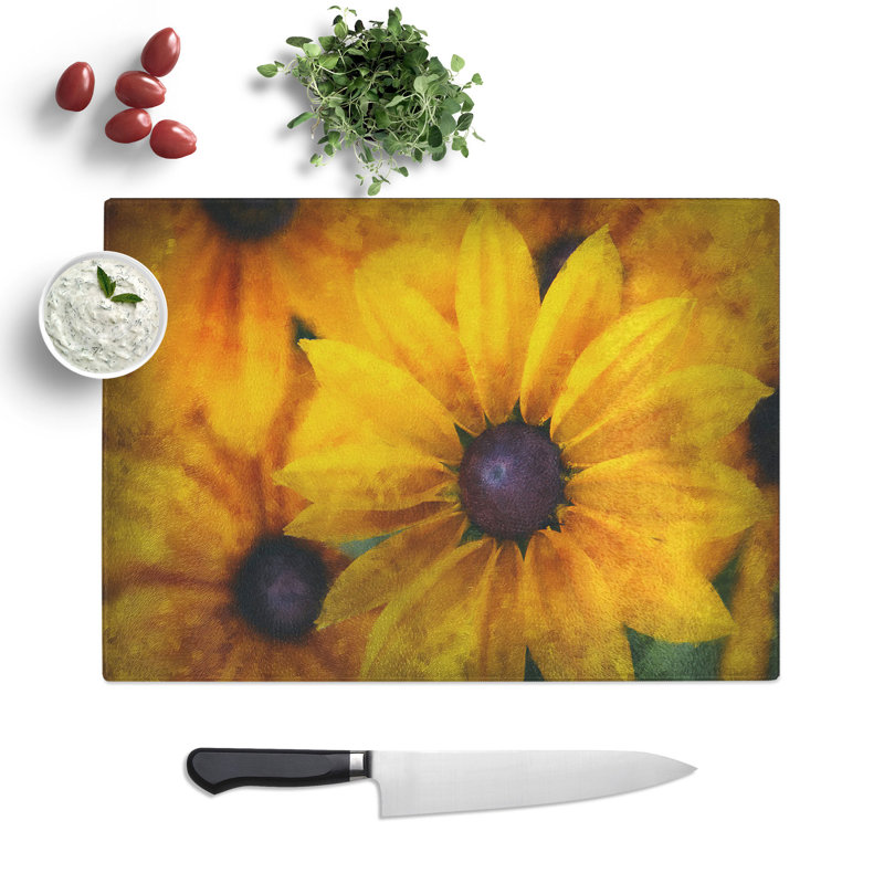 Tempered Glass Coneflowers Painting Chopping Board, 20 cm x 28.5 cm