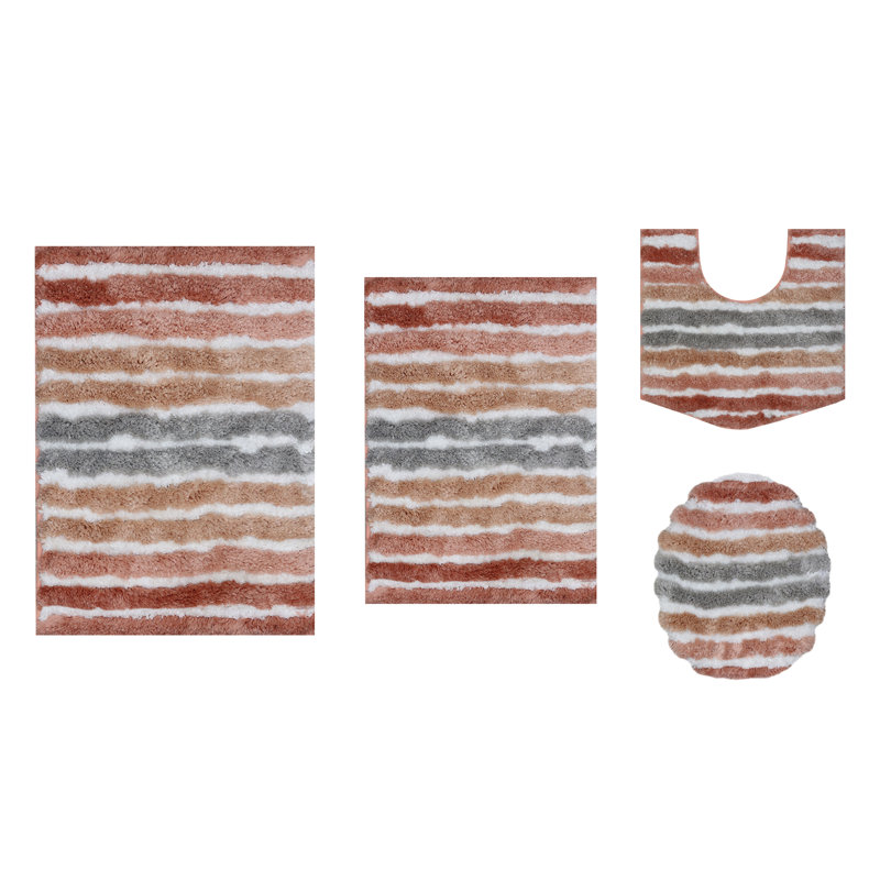 Bathroom Rugs Set of 4, Ultra Soft Microfiber Mats, Absorbent & Quick Drying, Non-Slip Rubber Backing, Machine Washable Bathroom Mats, Toilet – 20x32, 24x40, 20x20, 18x18 Coral