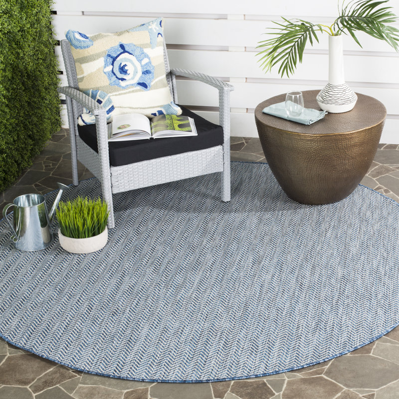 Azaad Navy/Grey Indoor/Outdoor Rug, Round 122 cm