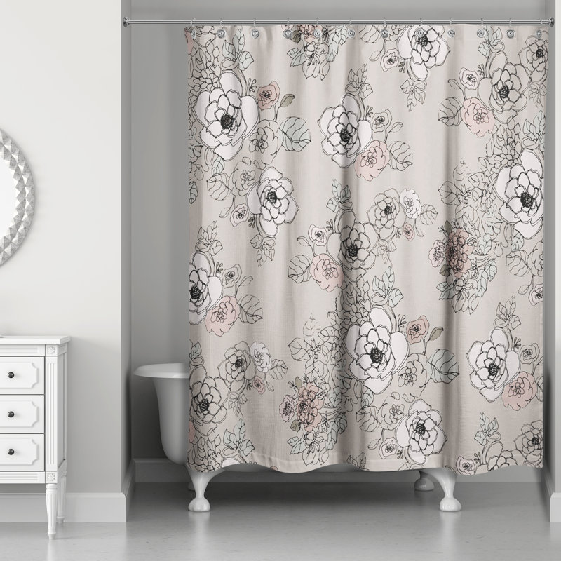 Floral Shower Curtain, Gray 
