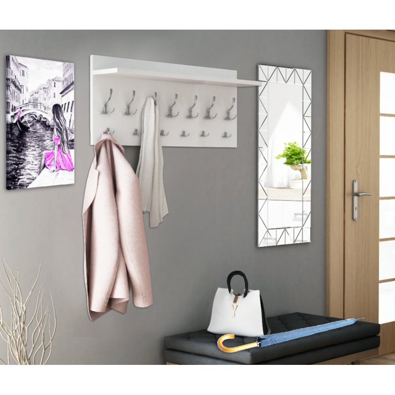 Eizen Wall 13 - Hook Coat Rack, White