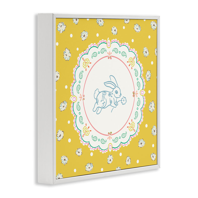 Giclée encadrée jaune à motif de lapin jaune, design par Angela Steahling, H 24 po x l 24 po