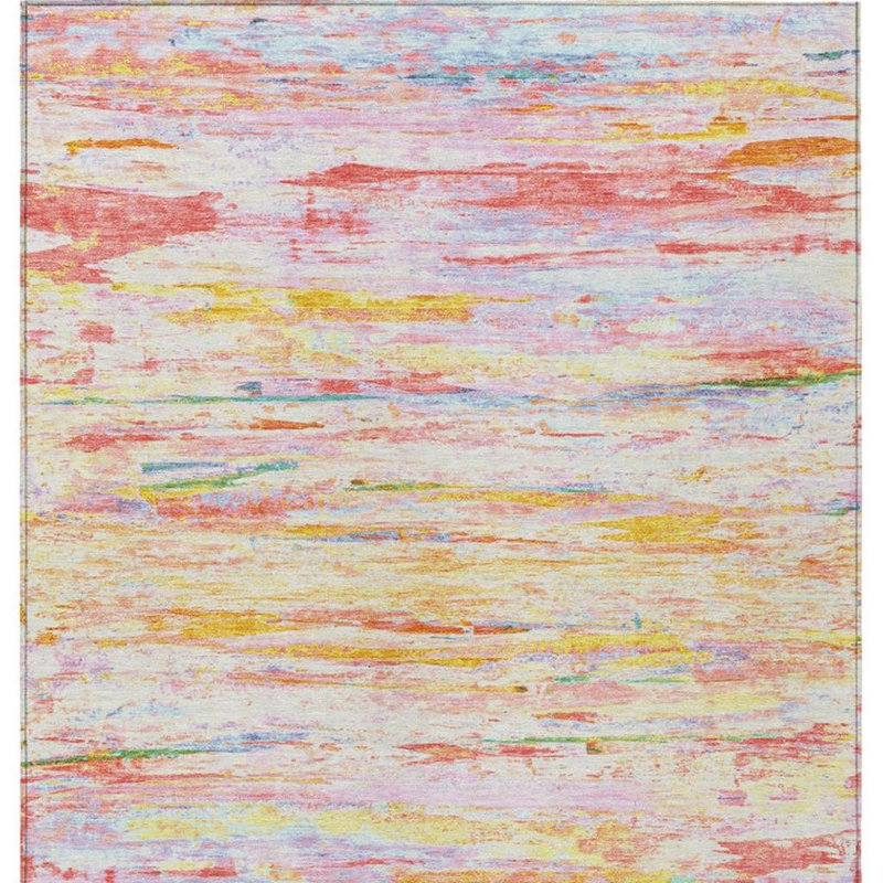 Tapis extérieur lavable abstrait corail et jaune 10 pi x 14 pi