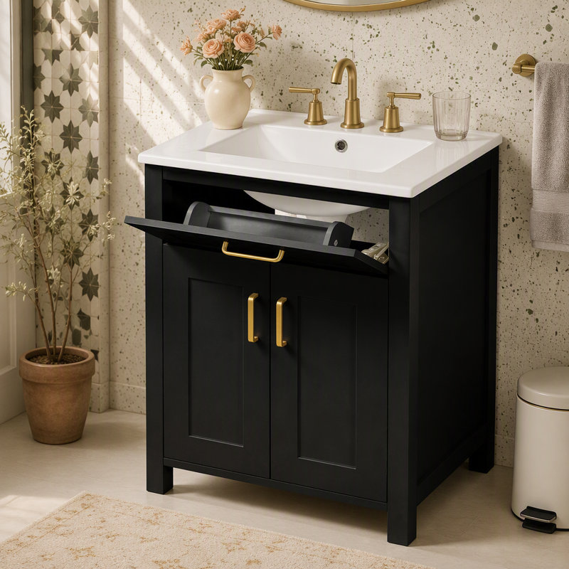 Ensemble de meuble-lavabo 24 po avec lavabo en céramique, meuble-lavabo peu encombrant - l 24 po x P 18 po x H 34 po, 2 portes à fermeture en douceur