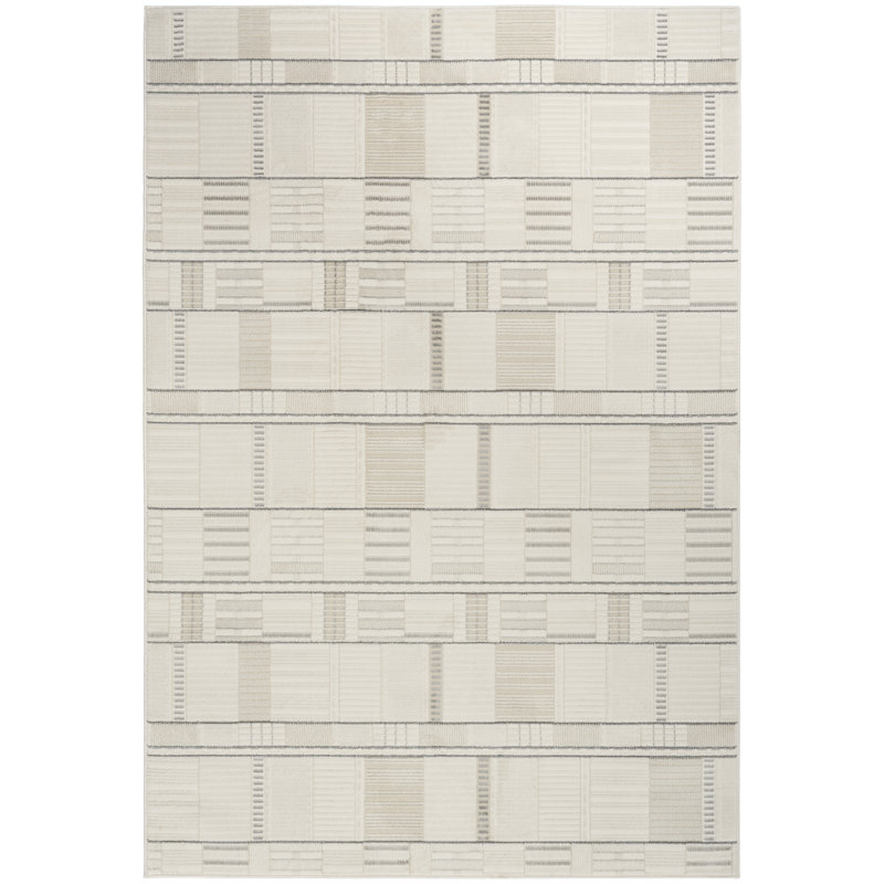 Ebern Designs Faunsdale Ivory Grey Modern Indoor Rug, Rectangle 5' x 7'