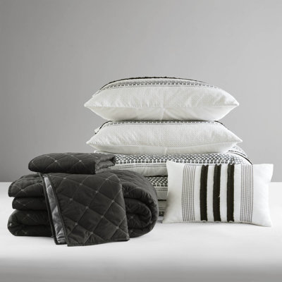 Stripe Bedding For Full/queen Bed, Microfiber, And Chic, Adds A Touch Of Class To Bedroom - 7 Piece Stripe, Fabric, Wrinkle-, , Modern Classy
