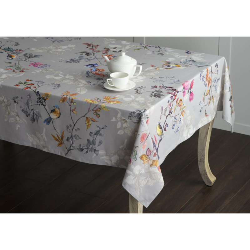 Floral 100% Cotton Christmas Tablecloth, Gray, 72" x 54"