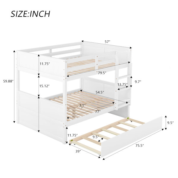 Harriet Bee Haadi Full Over Full Bunk Bed with Twin Size Trundle Solid ...