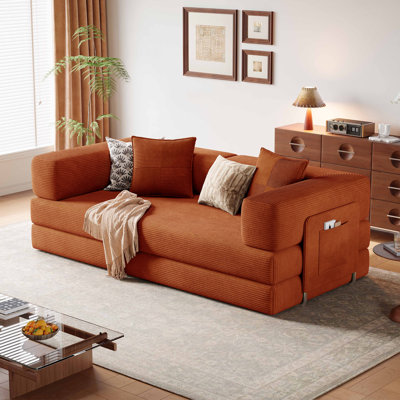 Folding Convertible Sleeper Sofa Bed, Modern Futon Couch With 2 Pillows, Comfy Fold Out Loveseat Sofa For Living Room Bedroom Guest Room Office, Compression Sofa in Box（Orange）