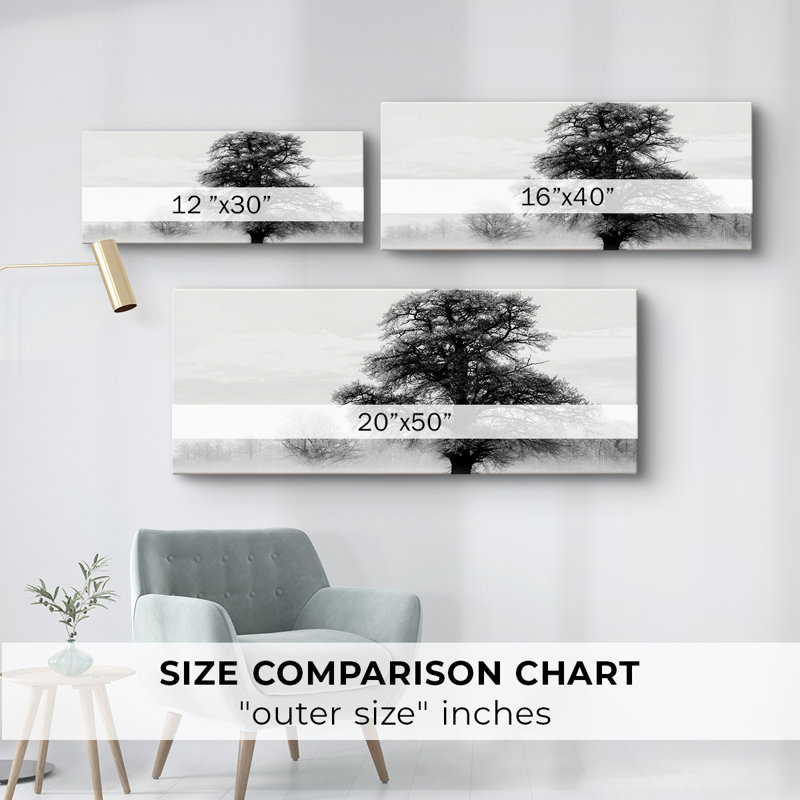 Inky Trees - Toile tendue avec châssis - Prêt à accrocher, H 12 po x l 30 po