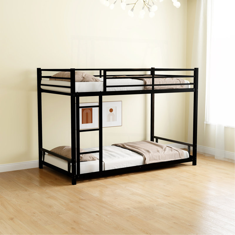 Metal Twin Over Twin Bunk Bed/ Heavy-Duty Sturdy Metal/ Noise Reduced/ Safety Guardrail/No Box Spring Needed,Black