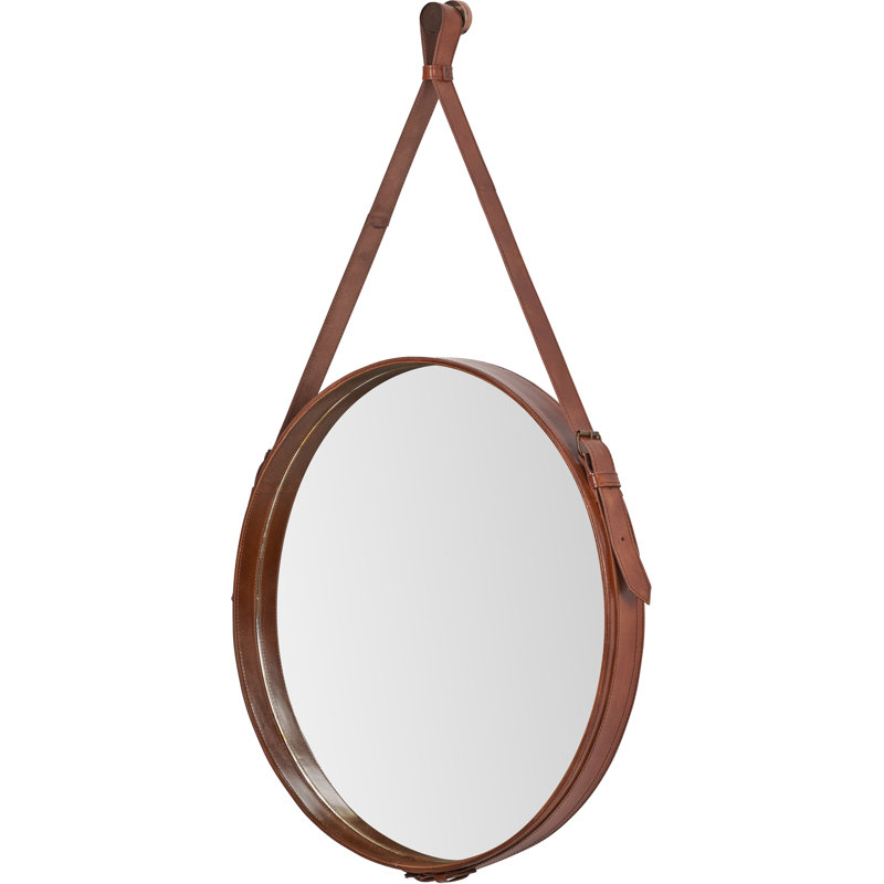 Round Leather Mirror, Brown