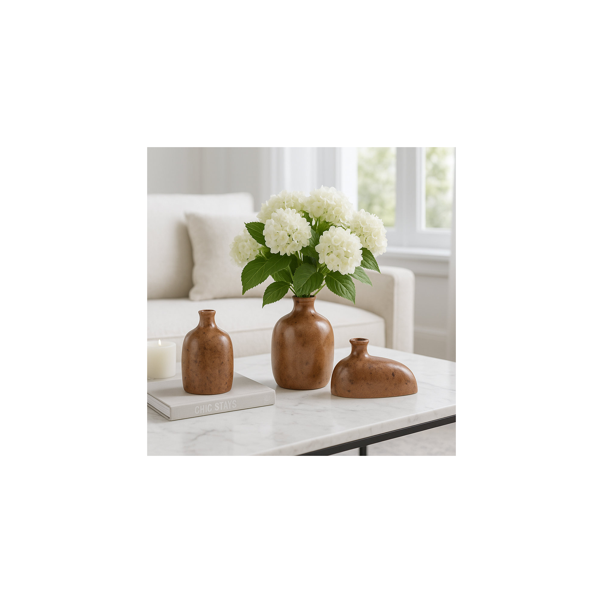 Set Of 3 5/8/9" Tigard Ceramic Vases, Brown