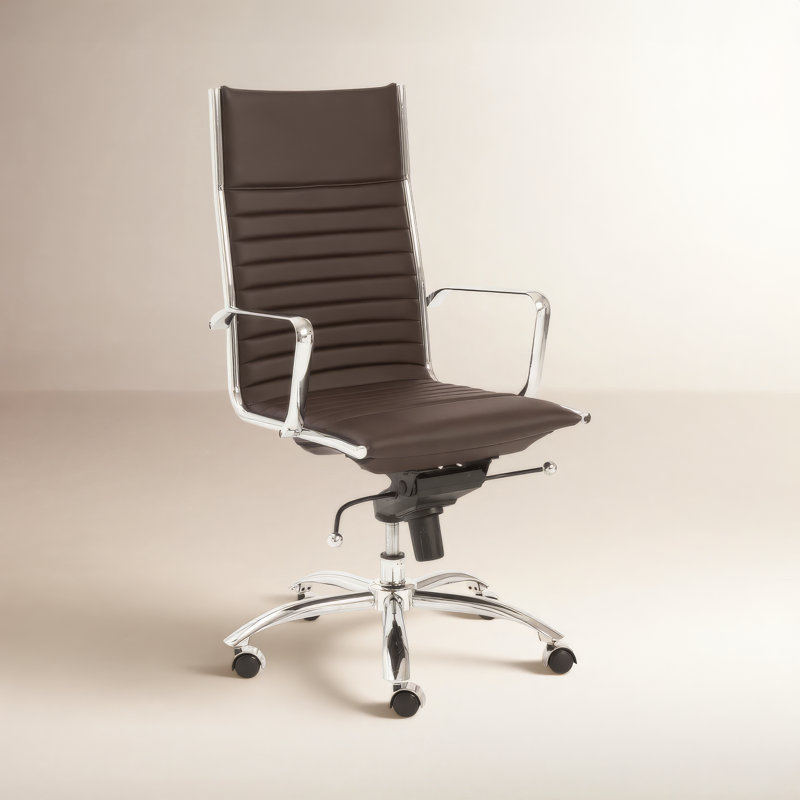 Naida Task Chair, Brown Faux Leather, Chrome