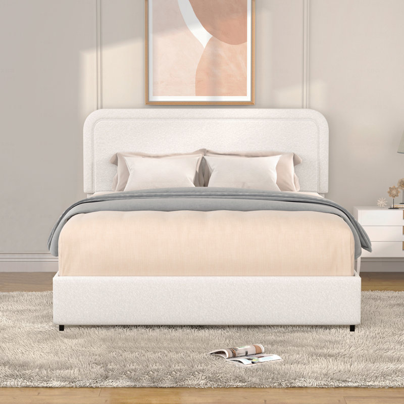 Lit plateforme tapissier à 2 tiroirs avec grand lit, tête de lit capitonnée surpiquée, support de matelas à lattes en bois, aucun sommier requis