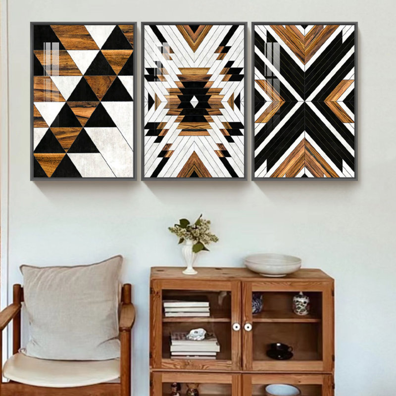 Ensemble de 3 impressions sur toile encadrées, Encadrement brun, L 24,6 po x H 48,5 po