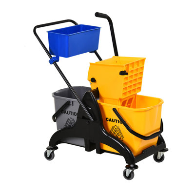 Chariot essoreur pour seau d'eau pour vadrouille - Équipement de nettoyage domestique et commercial avec essoreuse à pression latérale amovible | Conception à séparation d'eau, support pour poignée de vadrouille, roulettes non marquantes | Convient à la maison, au bureau et aux espaces commerciaux | Outil de nettoyage de première qualité