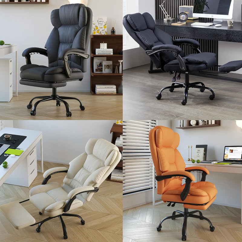 Office Chair With Foot Rest, Executive Office Chair With Arms, Reclining Computer Chair With Wheels And Lumbar Support, PU Leather Comfy Swivel Chair For Home Office