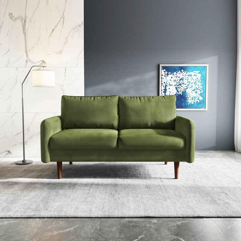 Anacapa 58" Velvet Round Arm Sofa Loveseat, Army Green Velvet