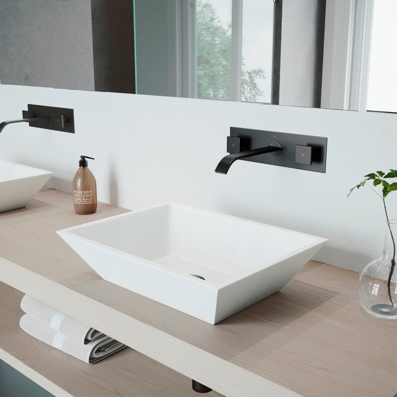 Titus 3" H Two Handle WaterSense Wall Mount Bathroom Faucet, Without Pop-Up Drain, Matte Black