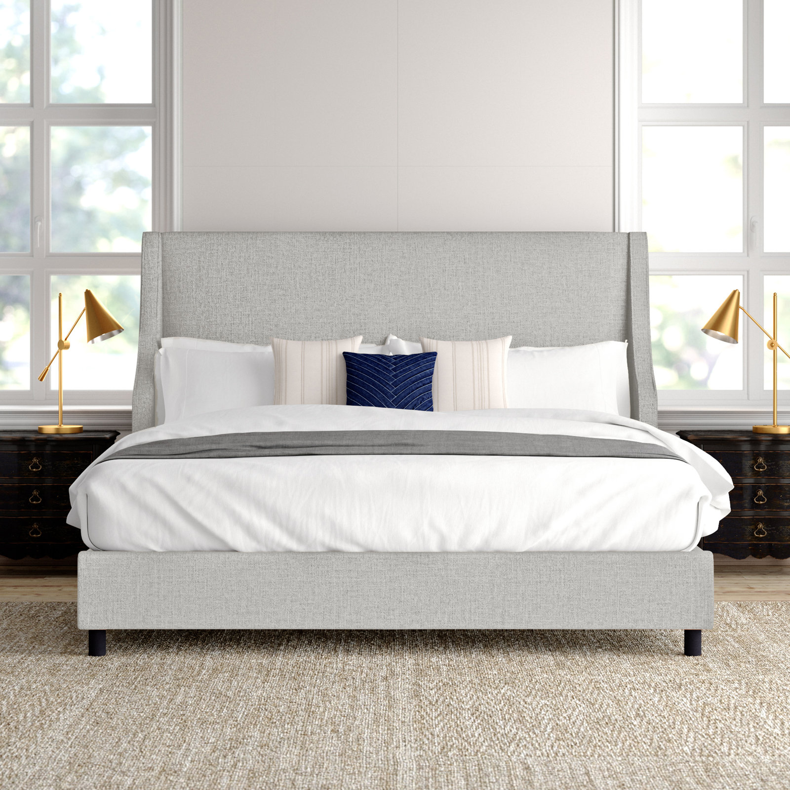 Bernadine Wingback Bed, King, Zuma Pumice Textured Linen