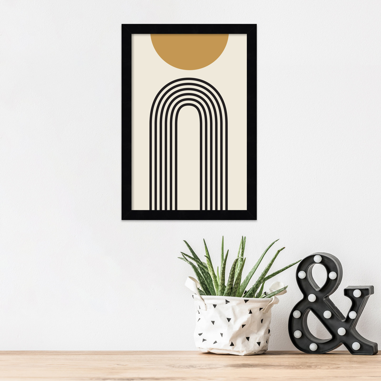 Retro Mountain Sunrise Print, Black, 16.25" H x 11.25" W x 0.88" D