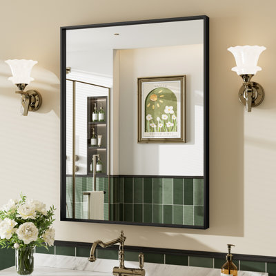 Matte Black Aluminum Alloy Framed Bathroom Vanity Mirror with HD Tempered Glass Ideal for Bathroom, Entryway, Living Room