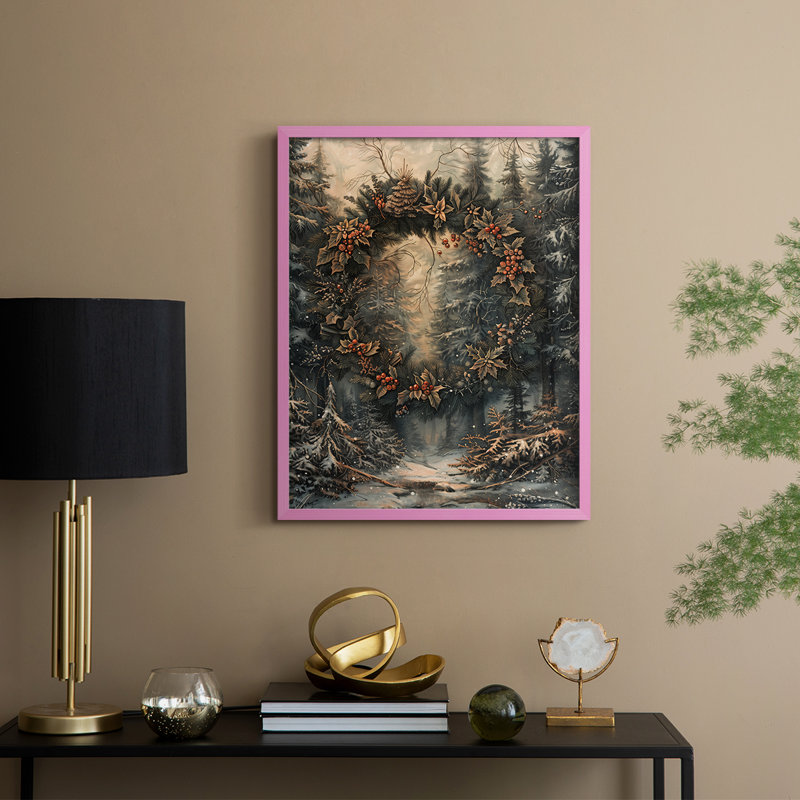 «Christmas Holiday» DCXXVI, reproduction d'art encadrée - bois massif, H 15 po x l 12 po, Rose