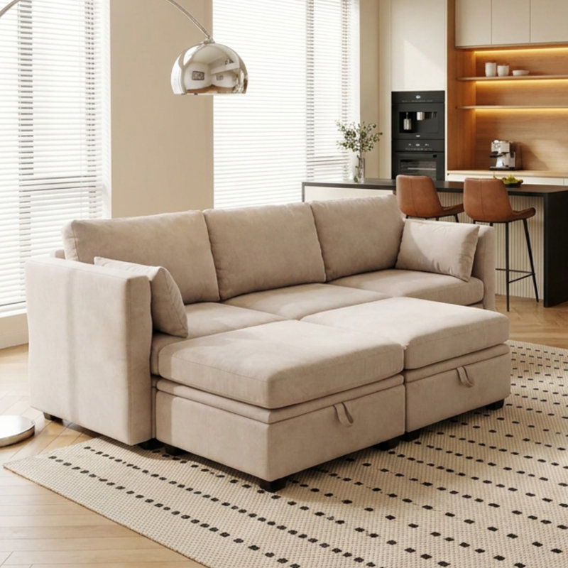 Canapé modulaire modulaire en chenille en U avec 5 composants de rangement, dossier et accoudoirs réglables, canapé modulaire convertible pour salon et appartement