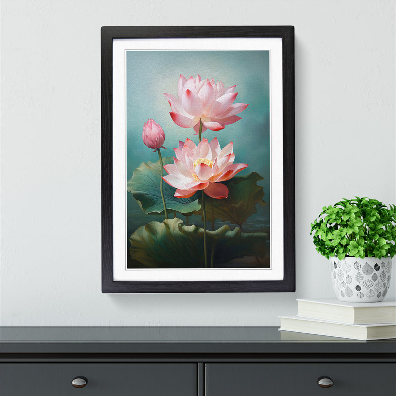 Lotus Flower Classicism - Framed Print, 34cm H x 25cm W x 2cm D, Black
