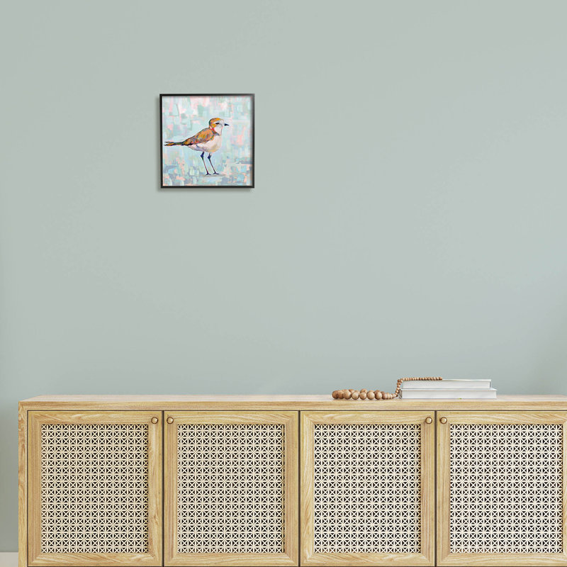 Pluvier côtier, oiseau nautique par Jeanette Vertentes - Peinture sur bois, Giclée encadrée noir minuit