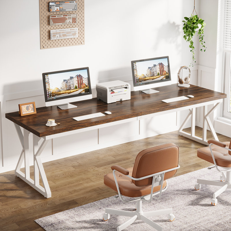 Clennon Metal Base Computer Desk, Brown/White