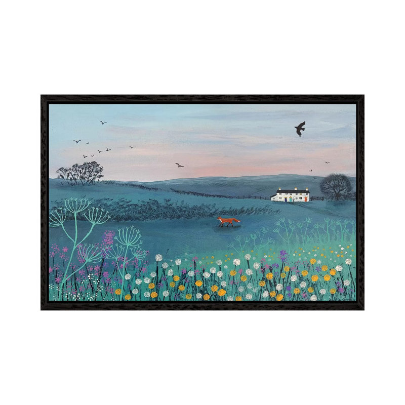 Across Dusky Meadow by Jo Grundy - Painting on Canvas, 45.72cm H x 66.04cm W x 3.81cm D, Black Framed