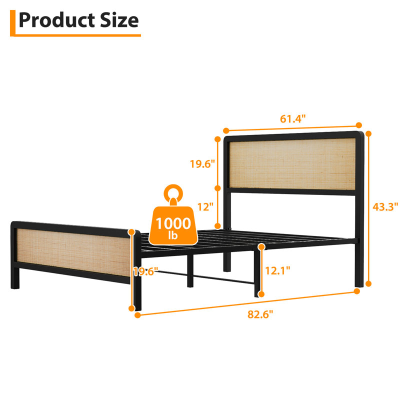 Structure de lit Cane Boho, Grand lit