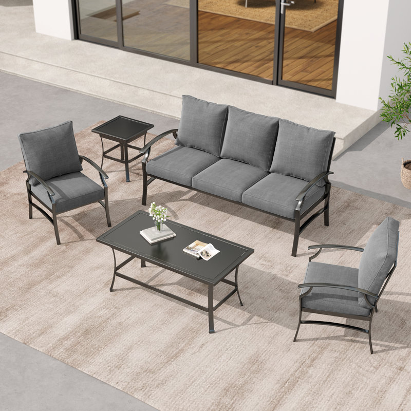 Ensemble de conversation pour patio toutes saisons 5 personnes Nickita, Gris