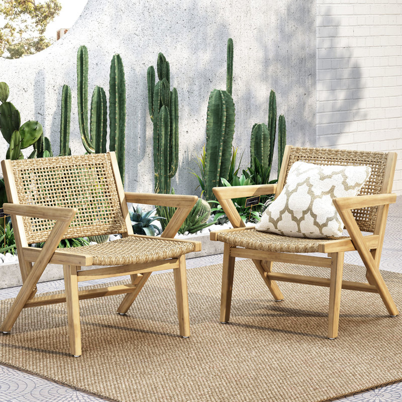 Brown Outdoor Seating - Of 2 With Wood Frames Transitional Style Chairs (2) & Colorway