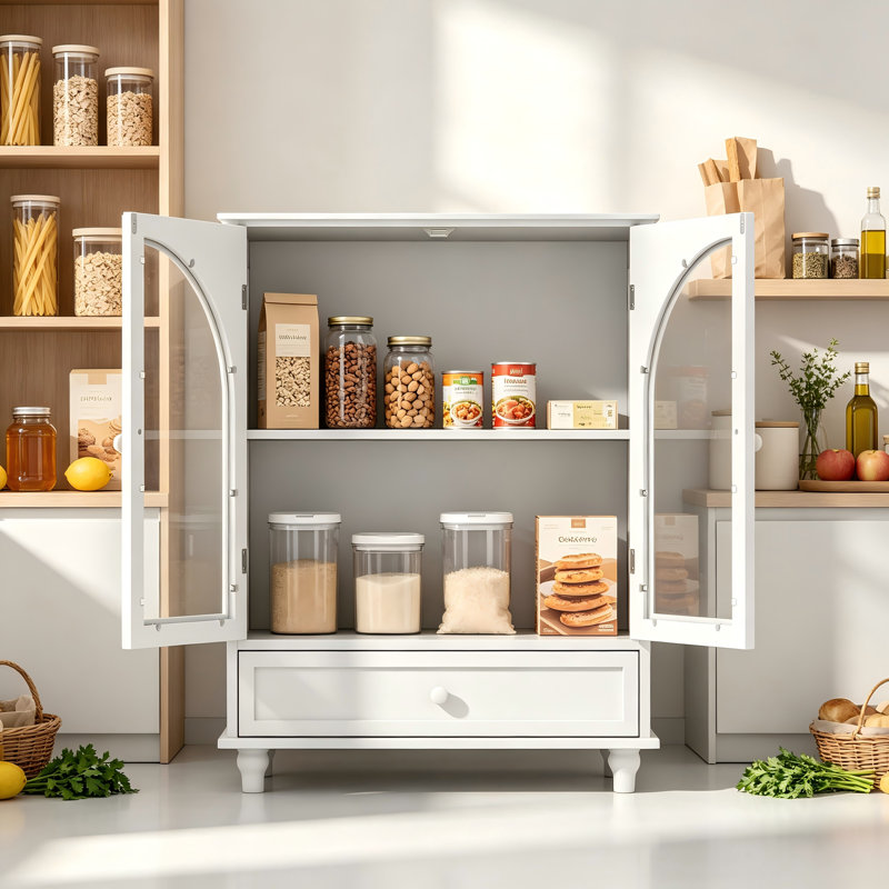 Buffet blanc avec porte en verre arqué blanc