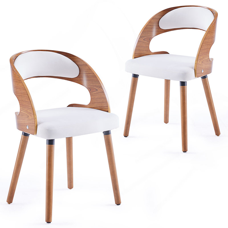 Upholstered Dining Chair With Wooden Frame, Beige, 2