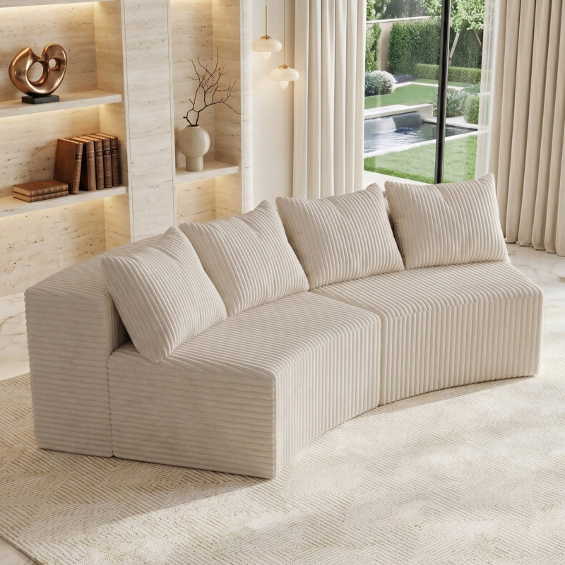 Canapé modulaire courbé Corduroy, Beige, 2 sièges