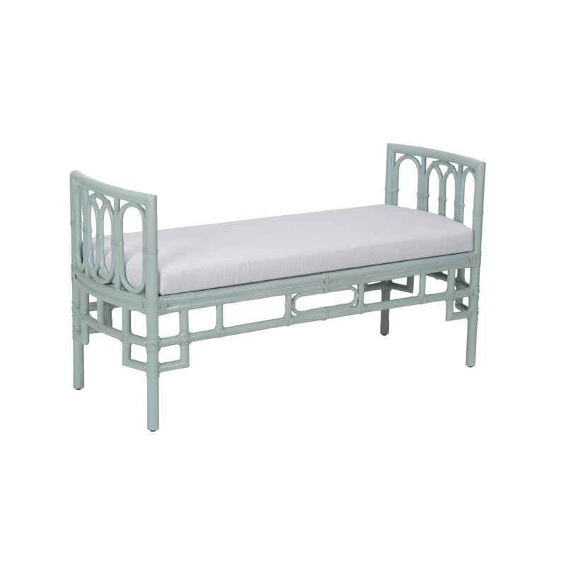 Whitewashed Yarmouth Blue Rattan Upholstered Bench