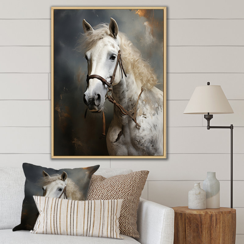 Kenneisha White Horse, H 32 po x l 24 po x P 1 po, Cadre naturel flottant
