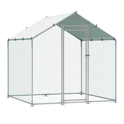 6.56x6.56x6.56ft Walk-in Chicken Coop With Covered Roof, Weather- Galvanized Steel, Mesh, Tear- Protection Comfortable Living Area