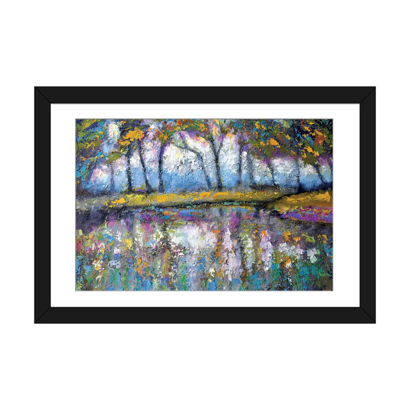 « pond color », impression sur toile, H 16 po x l 24 po x P 1 po, Papier d'art encadré noir, Blanc