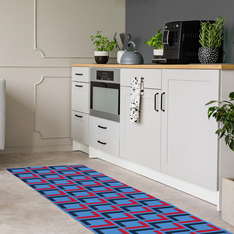 Tapis de couloir à motif géométrique bleu