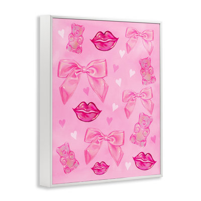 «Lips Bows & Bears» sur giclée rose encadrée, design par Ziwei Li