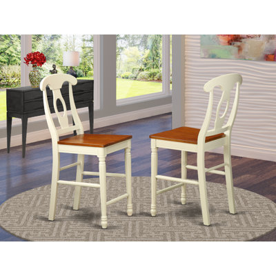 Kenley Counter Height Dining Chairs - Napoleon Back Solid Wood Seat Chairs, Set of 2, Buttermilk & Cherry