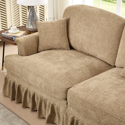 Classic 2 Piece Modular Couch Living Room Sofa Set With Flared Arms And Removable Ruffles Pleats Skirts And Spindle Legs, 2 Seater Sofa + 2-Seat Loves